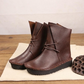 Bottines Décontractées À Laçage En Cuir Vintage