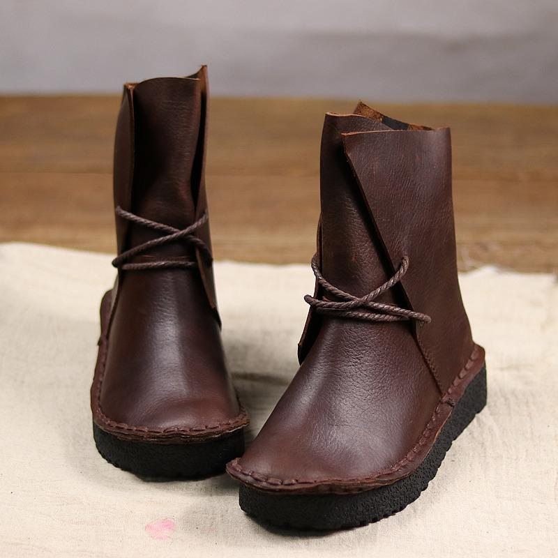 Bottines Décontractées À Laçage En Cuir Vintage