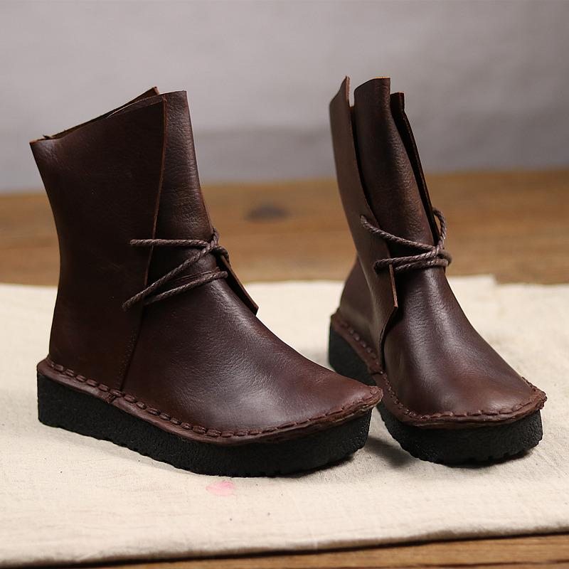 Bottines Décontractées À Laçage En Cuir Vintage