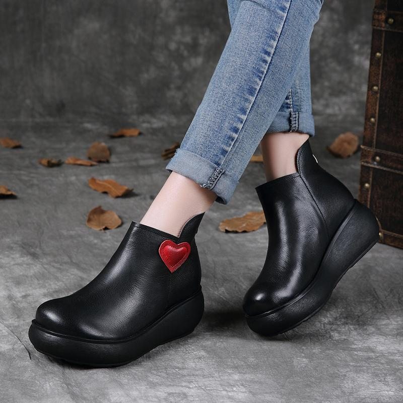 Bottines Décontractées À Plateforme En Cuir Rétro Automne-hiver