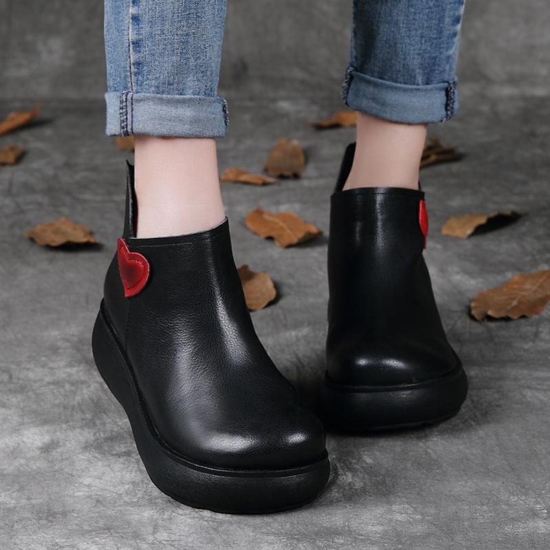 Bottines Décontractées À Plateforme En Cuir Rétro Automne-hiver