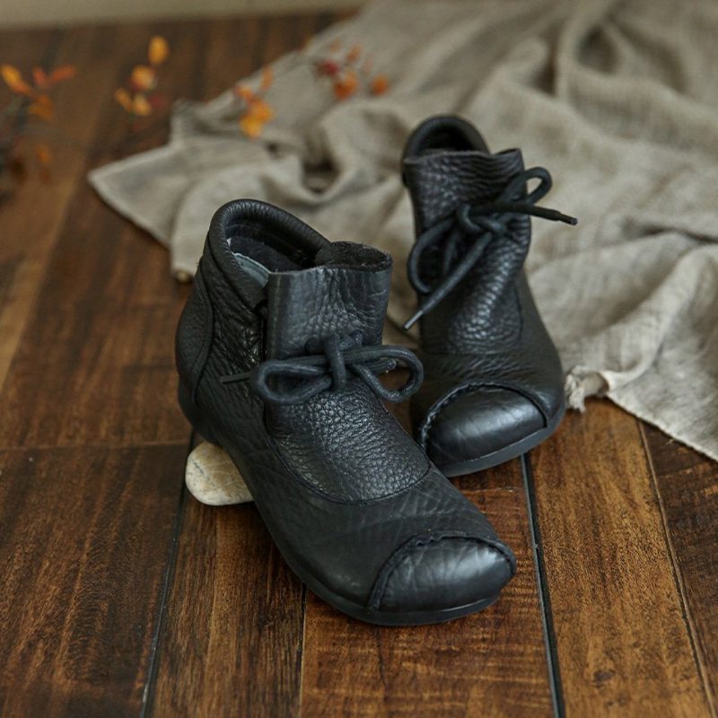 Bottines Pour Femmes En Cuir Ethnique Rétro D'automne