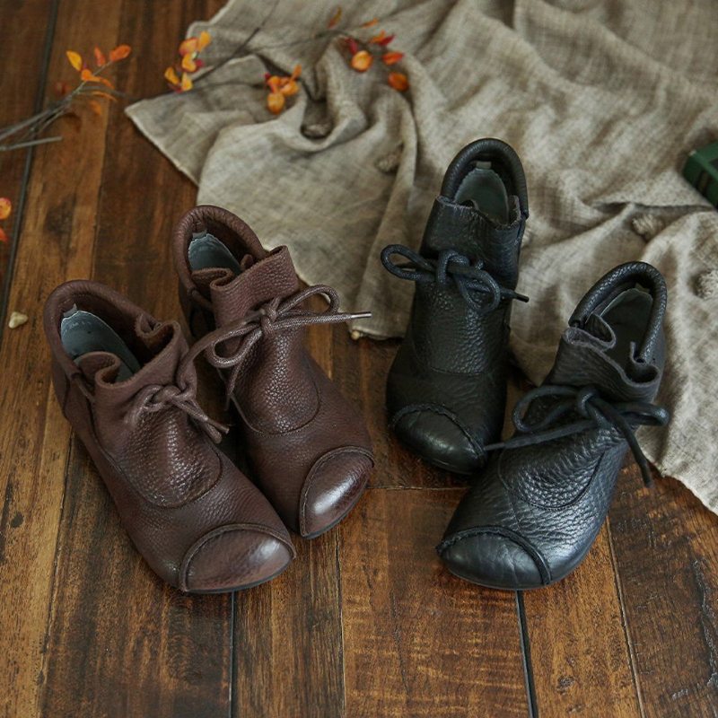 Bottines Pour Femmes En Cuir Ethnique Rétro D'automne