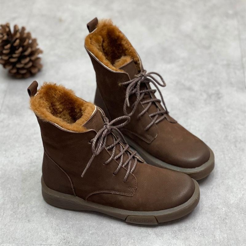 Bottines D'hiver En Cuir Polaire Souple Pour Femmes