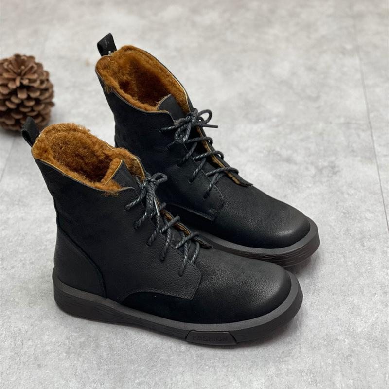 Bottines D'hiver En Cuir Polaire Souple Pour Femmes