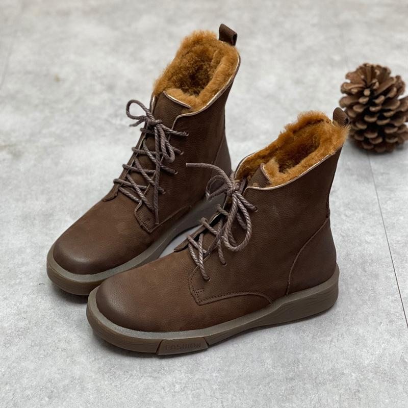 Bottines D'hiver En Cuir Polaire Souple Pour Femmes