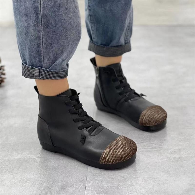 Bottines Rétro Décontractées En Cuir D'automne Et D'hiver