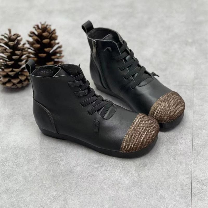 Bottines Rétro Décontractées En Cuir D'automne Et D'hiver