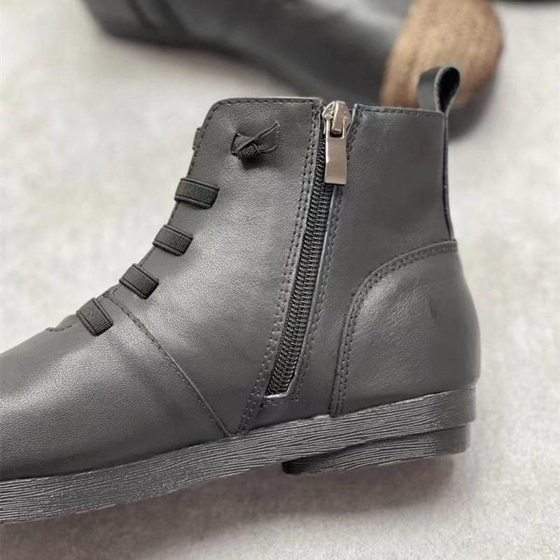 Bottines Rétro Décontractées En Cuir D'automne Et D'hiver