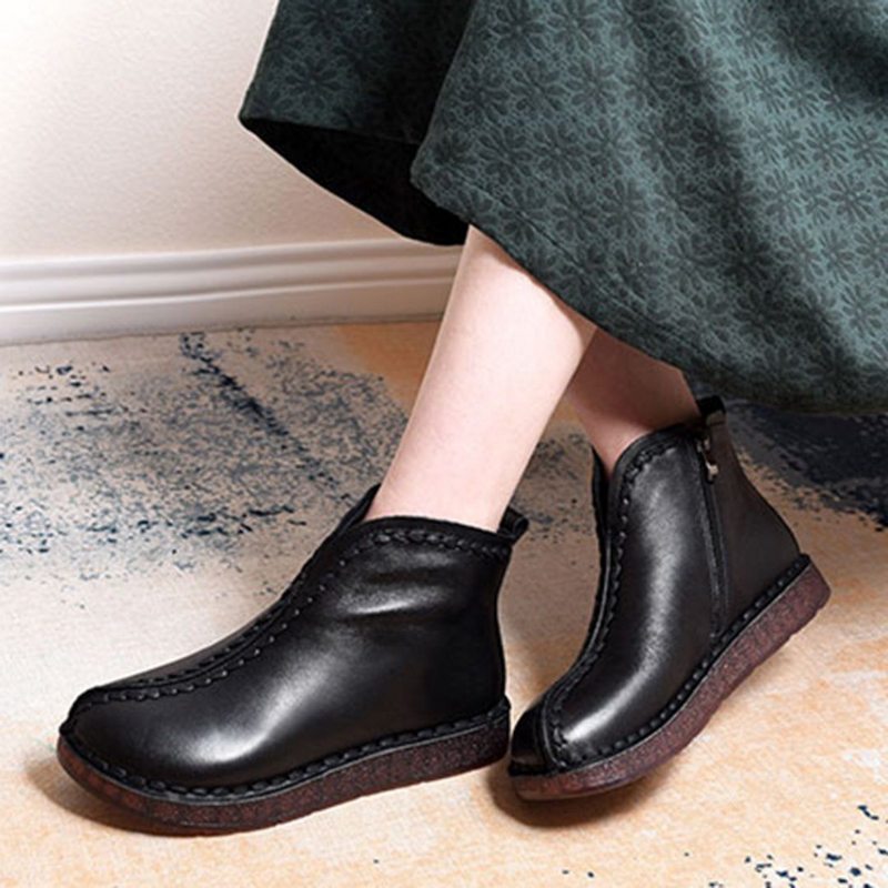 Bottines Souples Pour Femmes De Style Ethnique Vintage En Cuir (styles En Peluche Ajoutés)