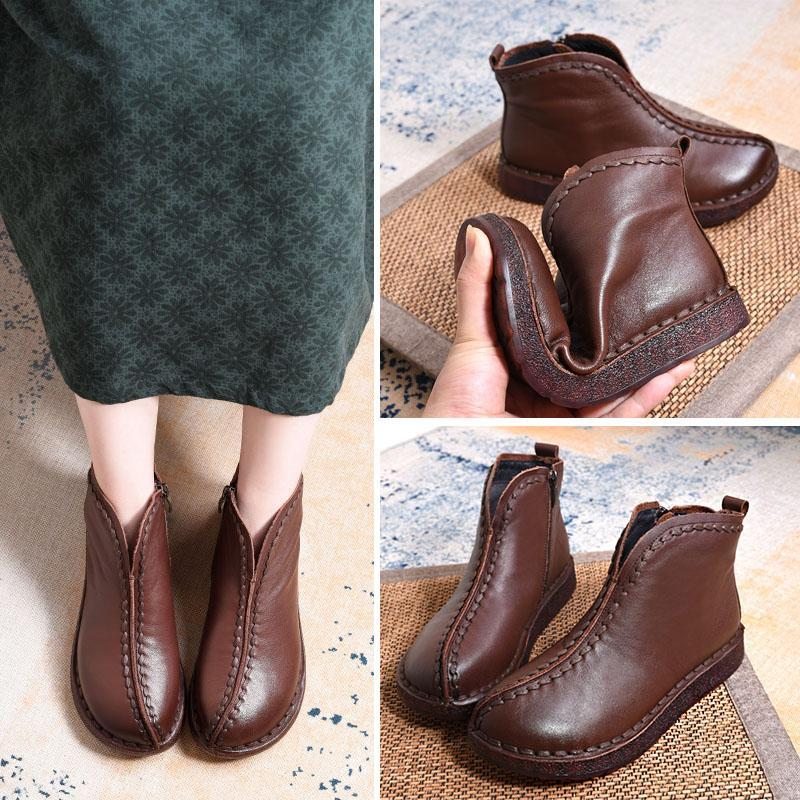 Bottines Souples Pour Femmes De Style Ethnique Vintage En Cuir (styles En Peluche Ajoutés)