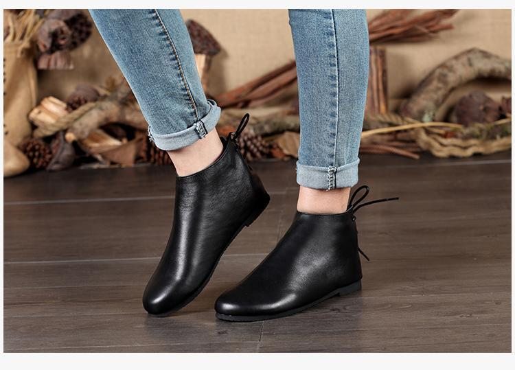 Chaussures De Bottes En Cuir Souple Sen Rétro Faites À La Main