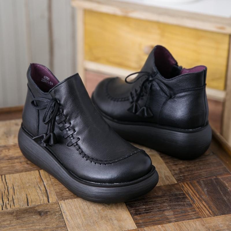 Chaussures Pour Femmes À Plateforme De Style Ethnique Bottines En Cuir Rétro