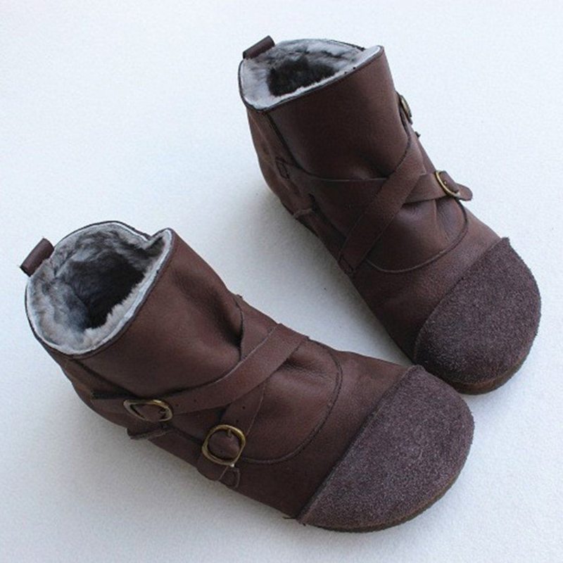 Crossing Belts Stitching Bottes En Peluche