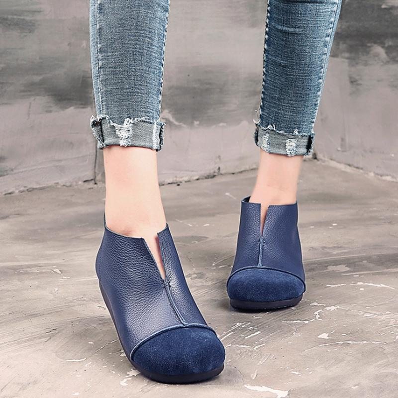 Femmes Automne Rétro Cuir Bleu Bottes