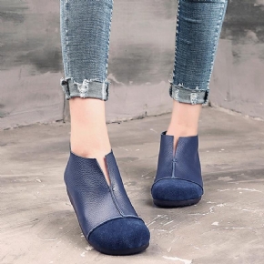 Femmes Automne Rétro Cuir Bleu Bottes