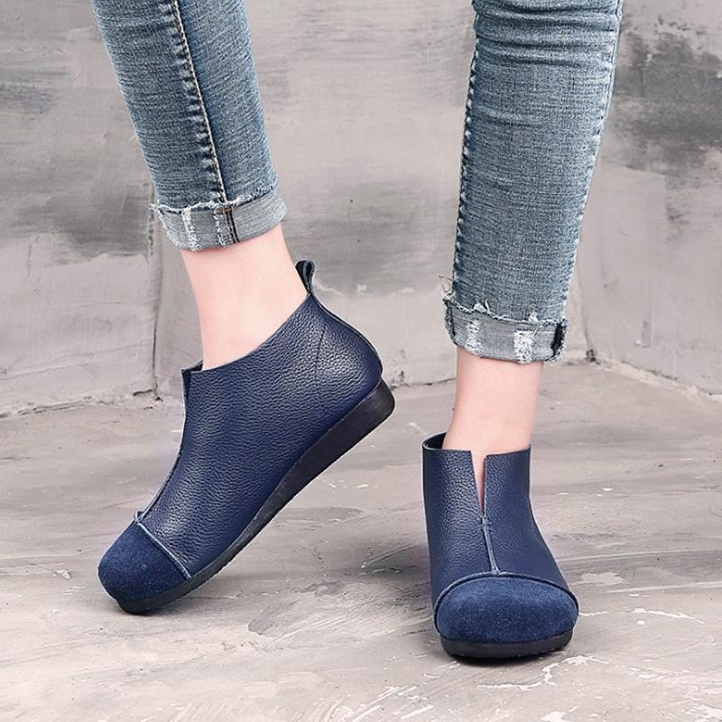 Femmes Automne Rétro Cuir Bleu Bottes