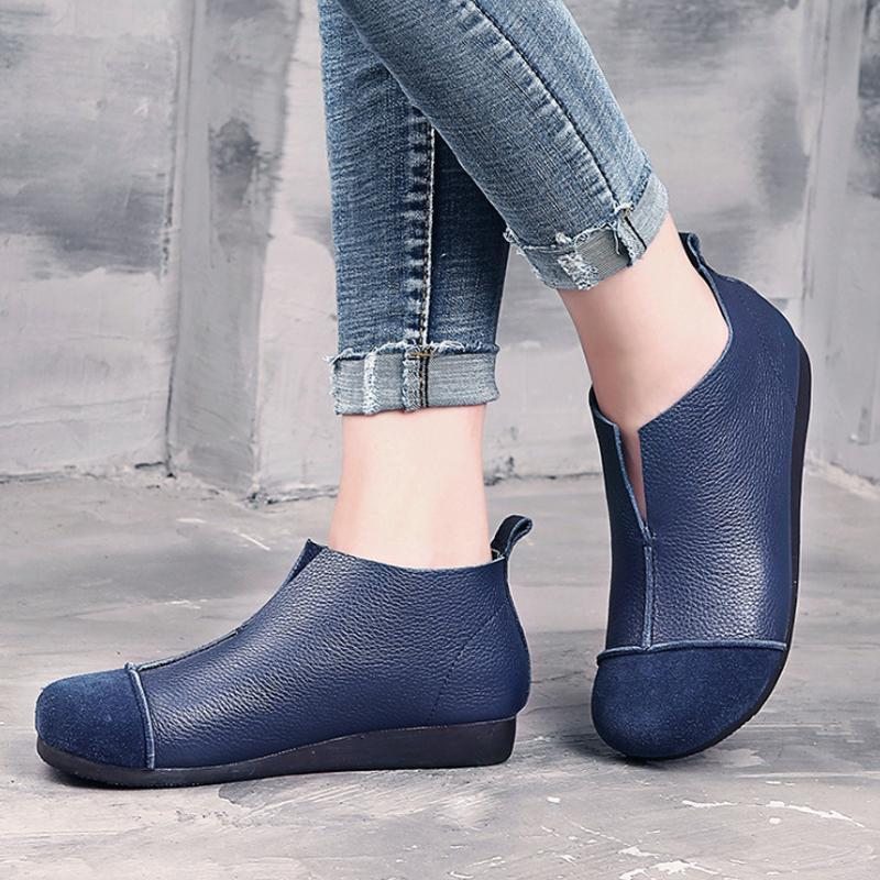 Femmes Automne Rétro Cuir Bleu Bottes