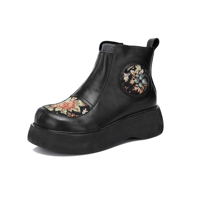 Femmes Printemps Automne Plate-forme En Cuir Floral Bottes