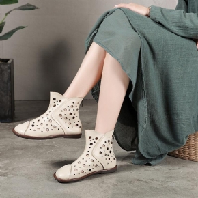 Nouvelles Bottes En Cuir Rétro Creuses Faites À La Main Pour Femmes