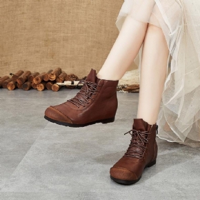 Printemps Automne Rétro Casual Bottes Pour Femmes En Cuir Faites À La Main