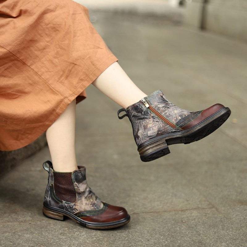 Retro Casual Patchwork Automne Hiver Bottines