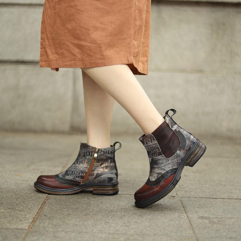 Retro Casual Patchwork Automne Hiver Bottines