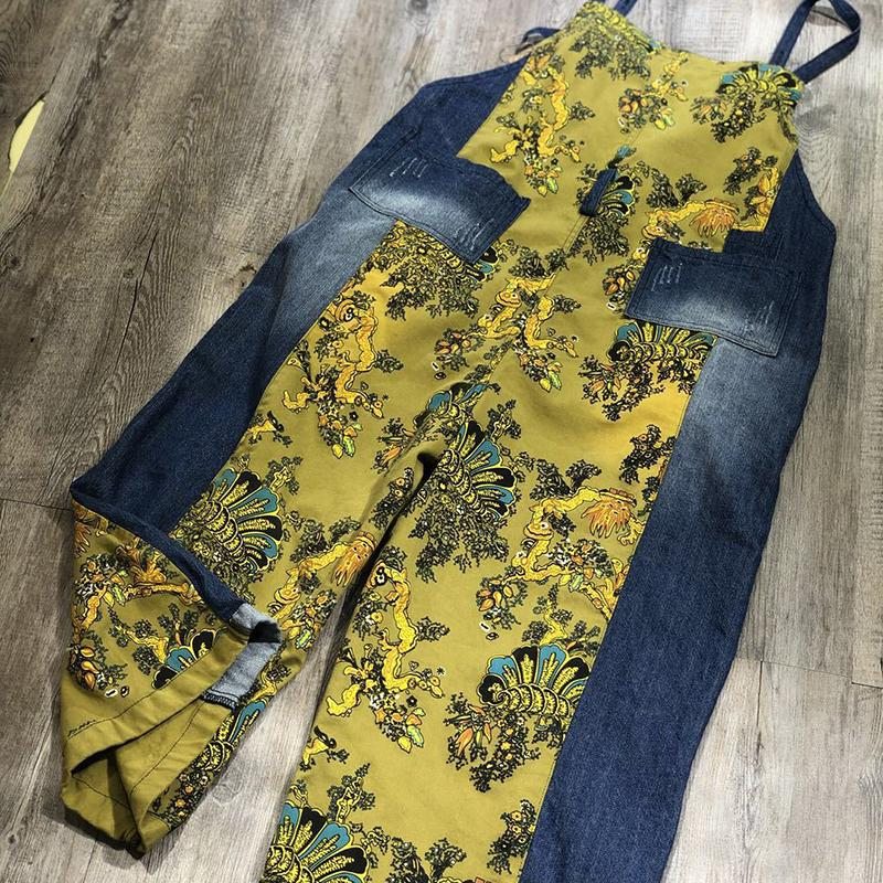 Combinaison En Denim À Imprimé Floral Rétro Printemps-été