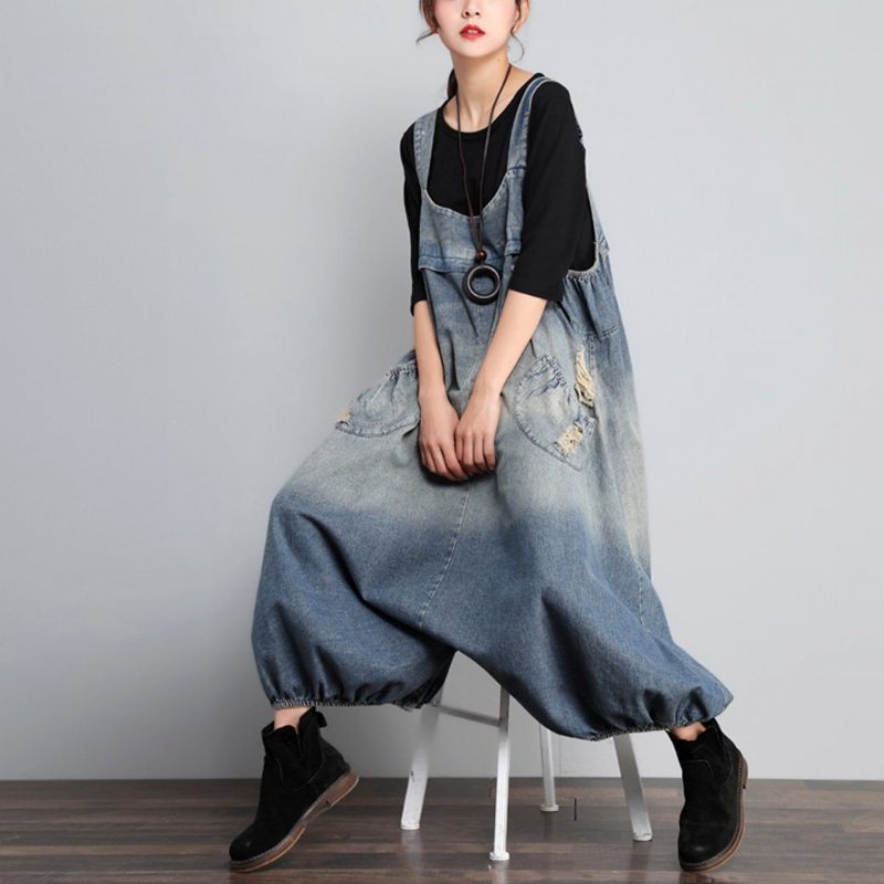 Combinaison Taille Ample En Denim Vintage D'automne