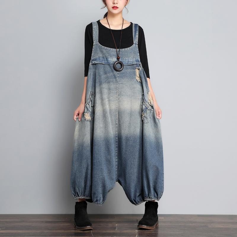 Combinaison Taille Ample En Denim Vintage D'automne