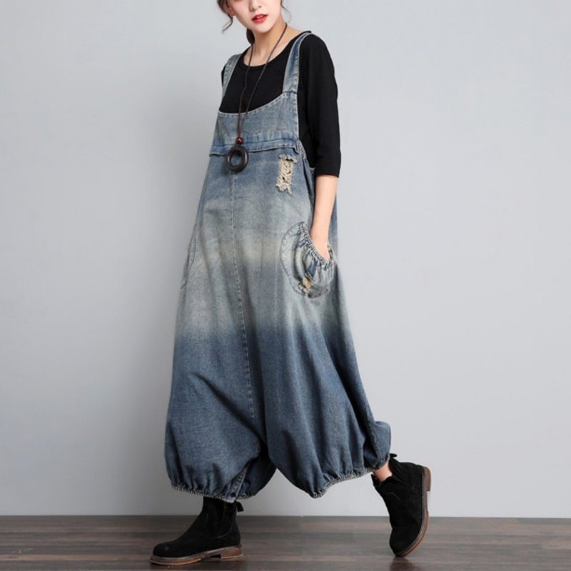 Combinaison Taille Ample En Denim Vintage D'automne