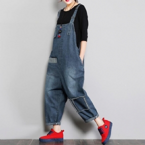 Denim Femme Loose Patch Cloth Jumpsuit