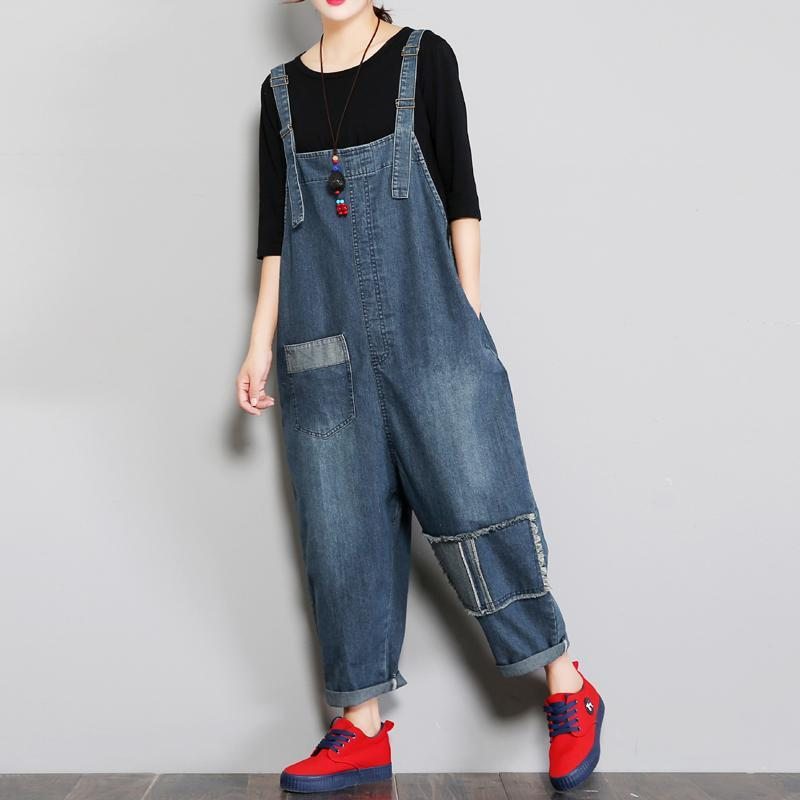 Denim Femme Loose Patch Cloth Jumpsuit