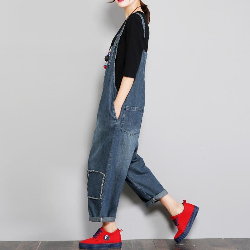 Denim Femme Loose Patch Cloth Jumpsuit