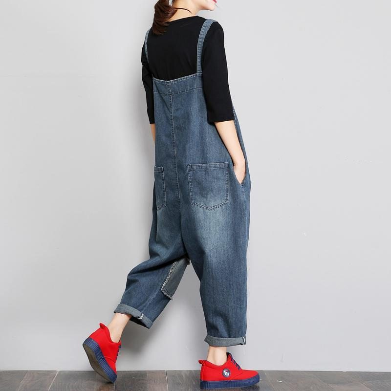 Denim Femme Loose Patch Cloth Jumpsuit