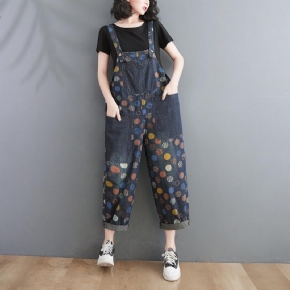 Femme Printemps Eté Rétro Pots Loose Denim Harem Jumpsuit