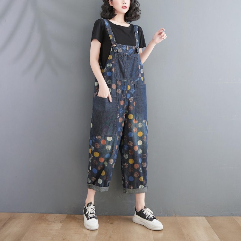 Femme Printemps Eté Rétro Pots Loose Denim Harem Jumpsuit