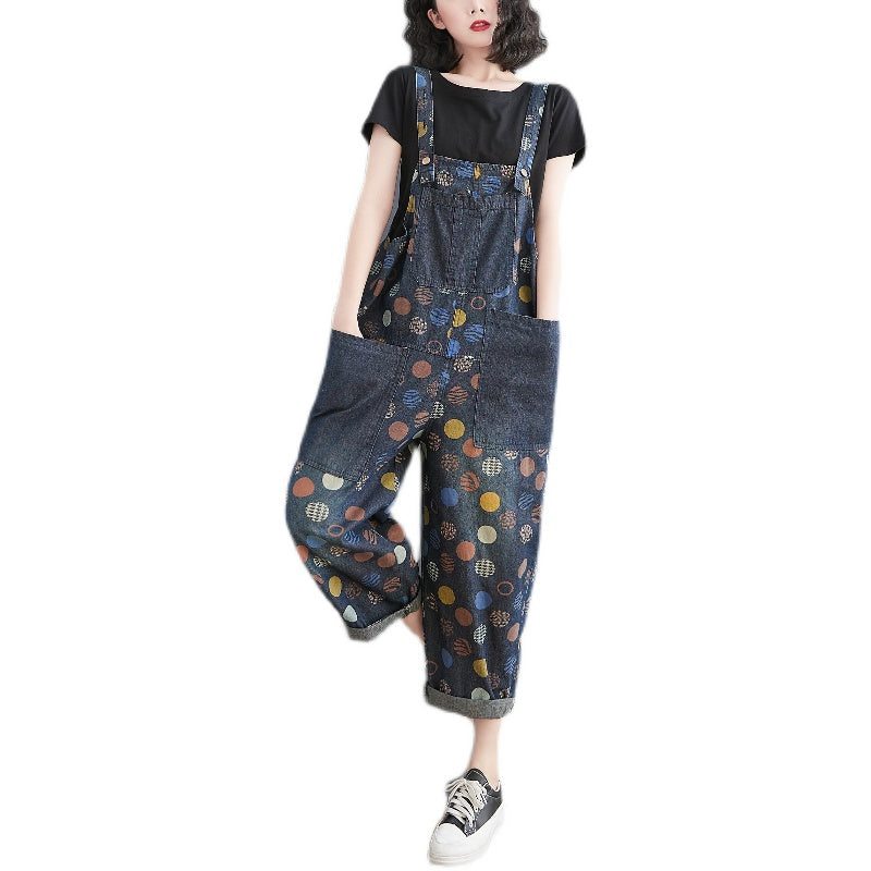 Femme Printemps Eté Rétro Pots Loose Denim Harem Jumpsuit