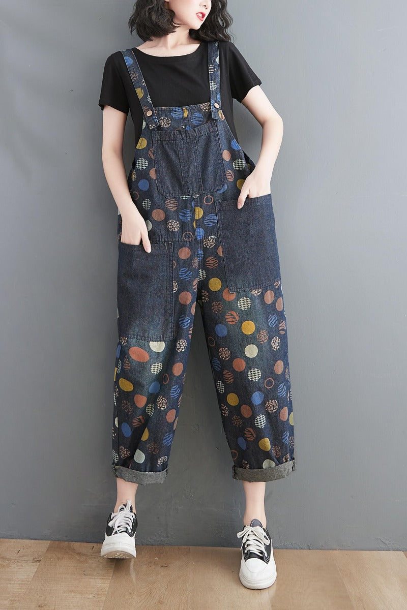 Femme Printemps Eté Rétro Pots Loose Denim Harem Jumpsuit