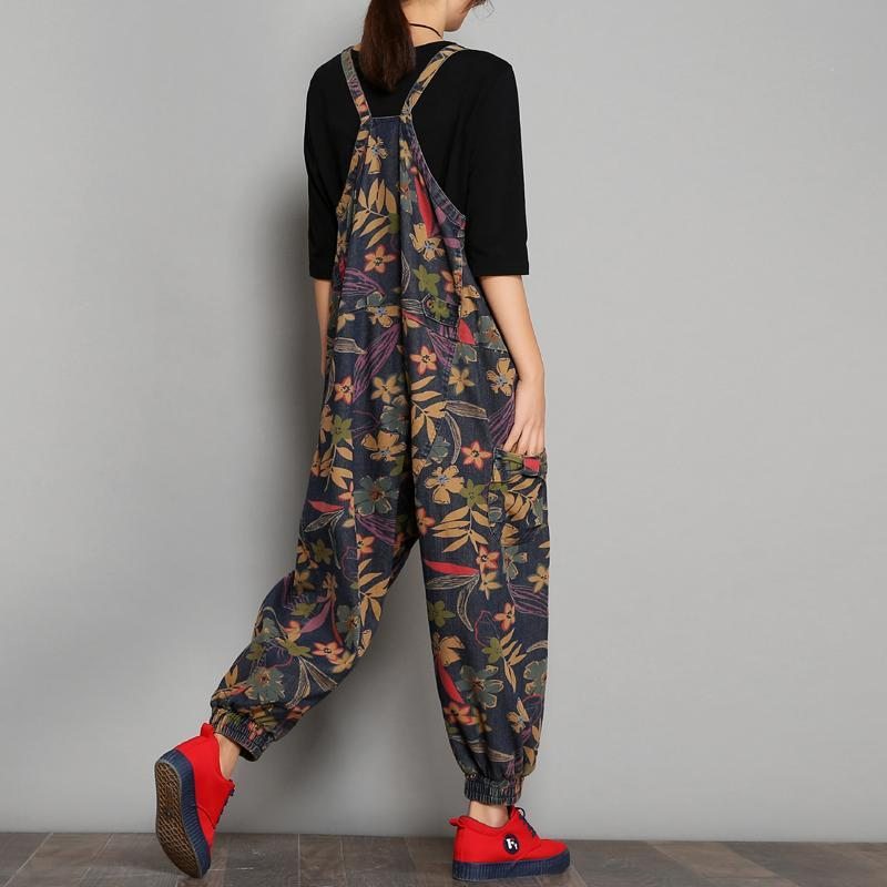 Printemps Automne Imprimé Denim Floral Casual Combinaisons