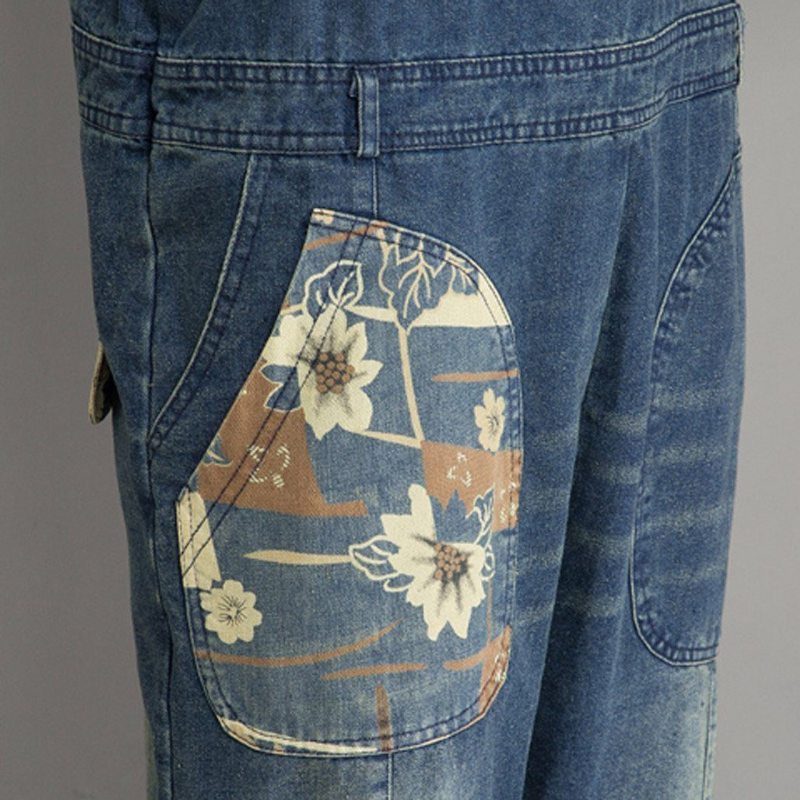 Spring Autumn Denim Loose Retro Patch Jumpsuit