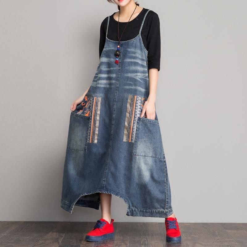 Spring Denim Bib Loose Crotch Strap Jumpsuit