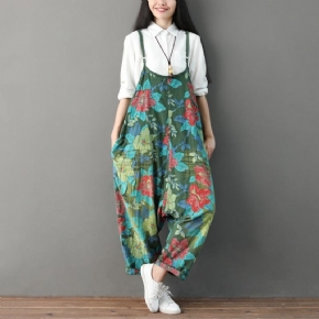 Summer Casual Floral Pockets Femmes Combinaisons Vertes