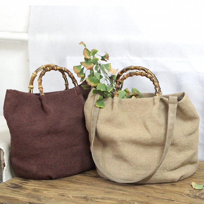 Coton Lin Simple Bambou Rotin Poignée Casual Sac Bandoulière Sac