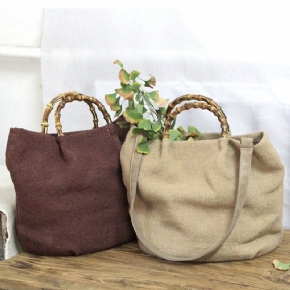 Coton Lin Simple Bambou Rotin Poignée Casual Sac Bandoulière Sac