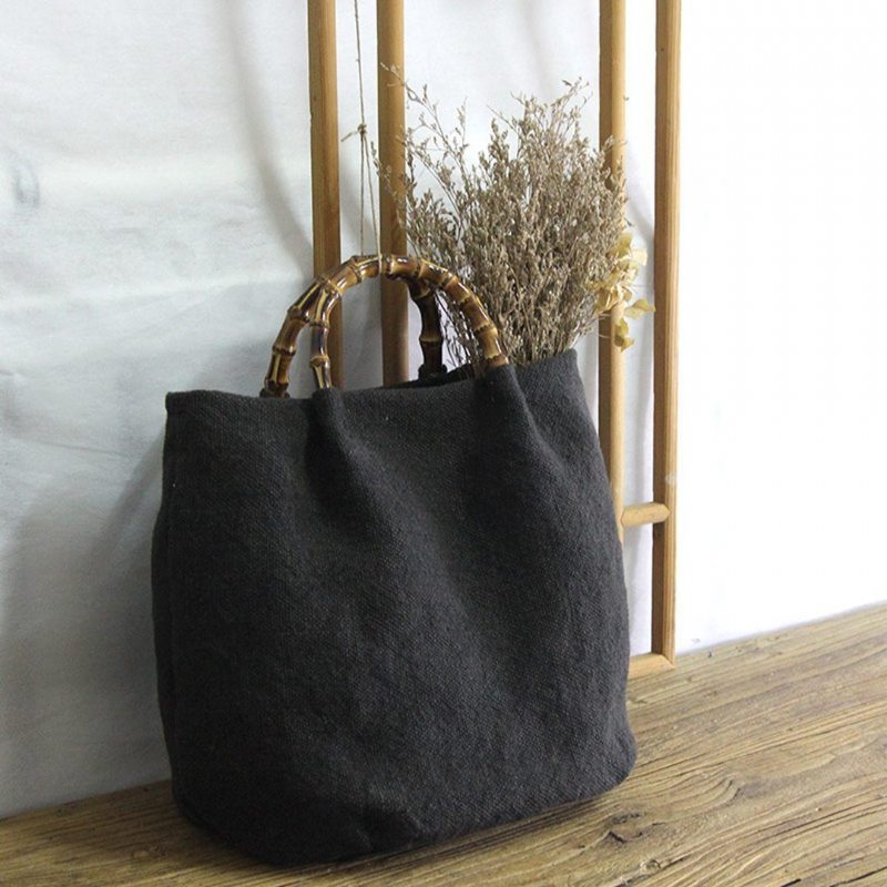 Coton Lin Simple Bambou Rotin Poignée Casual Sac Bandoulière Sac