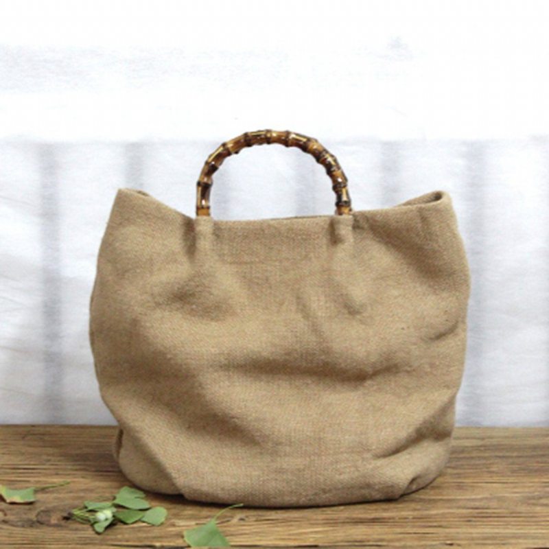 Coton Lin Simple Bambou Rotin Poignée Casual Sac Bandoulière Sac