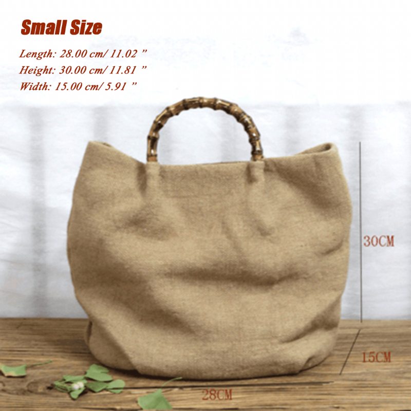 Coton Lin Simple Bambou Rotin Poignée Casual Sac Bandoulière Sac