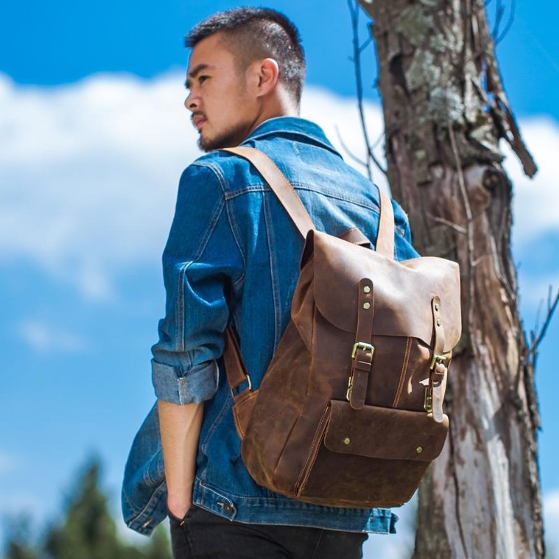 Grand Sac À Dos De Voyage En Cuir Vintage