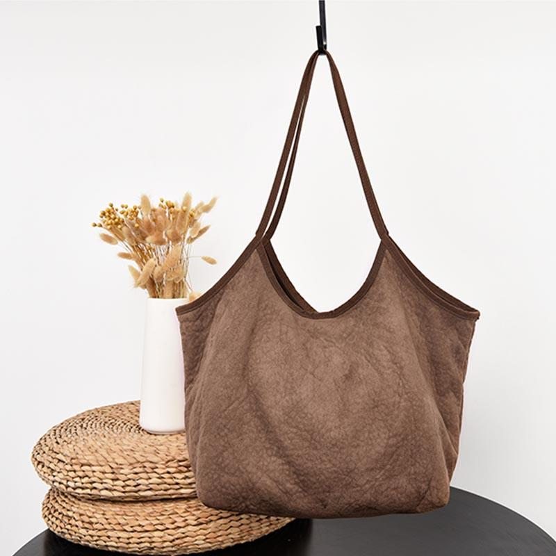 Sac À Bandoulière Rétro Uni En Coton Doux